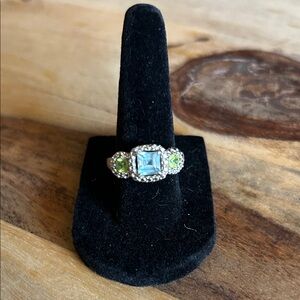 Sterling Silver Blue Topaz and Peridot Three-Stone Ring